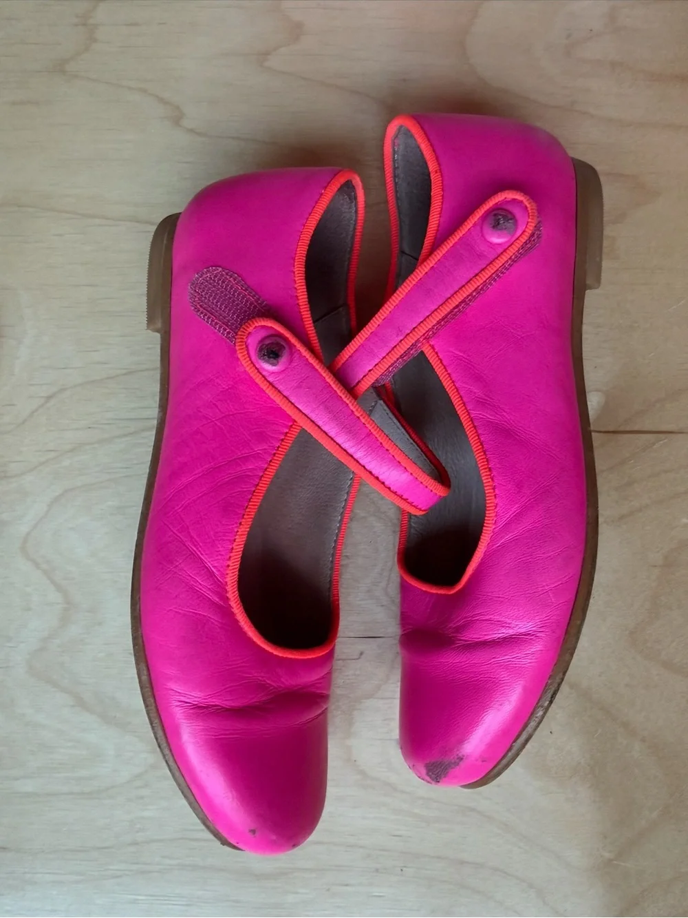 Jacadi Hot Pink Mary Jane Flats with Orange Trim